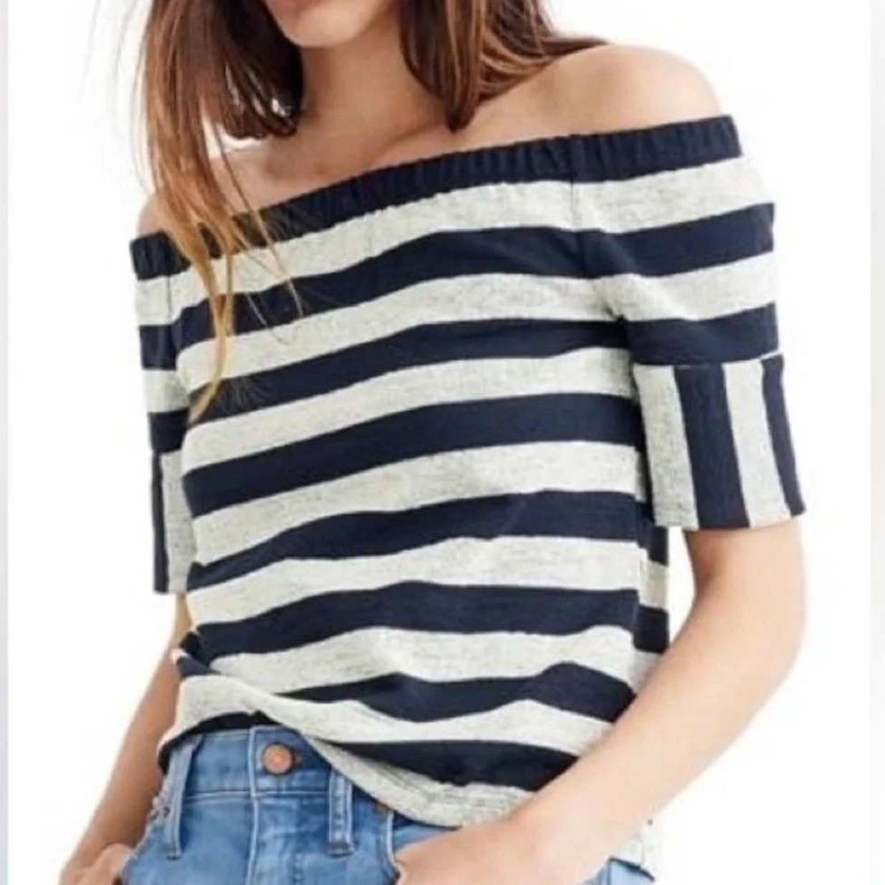 Madewell M Off The‎ Shoulder Striped Top Cotton Knit Coastal Vaca Travel Beach